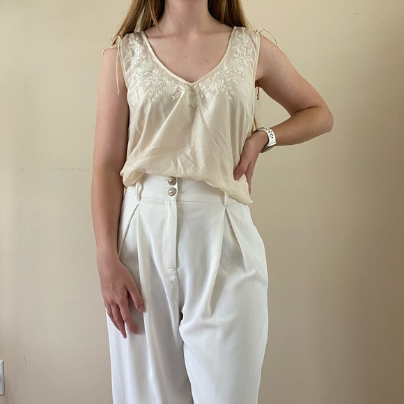 Anthropologie Silk Embroidered Ivory Top - Picture 3 of 14